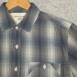 Horny Toad Plaid Short Sleeve Button Up Shirt-Blue/White-Men Size Small